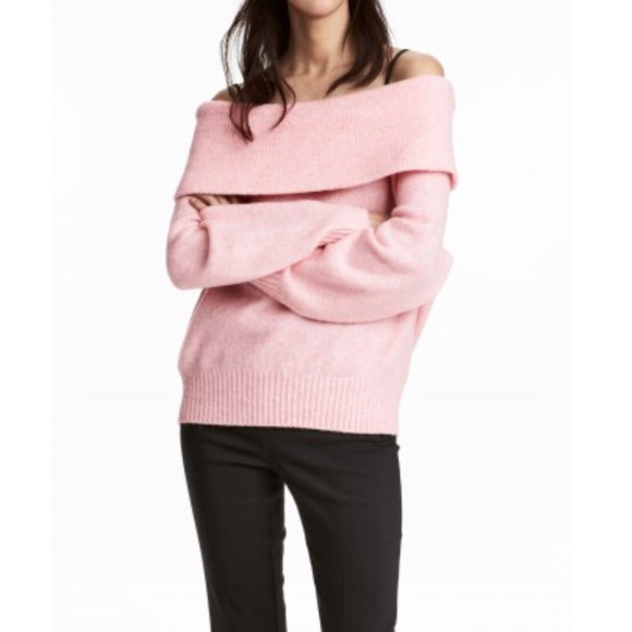 pink off the shoulder sweater